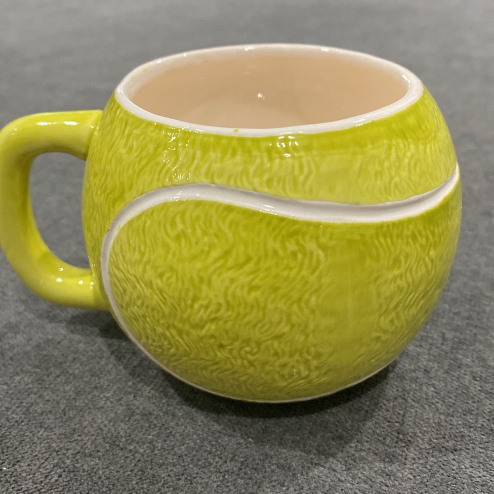 Vintage Tennis Ball Mug Sportcups 1980s Green yellow White Cup